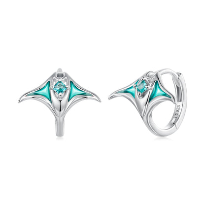 925 Sterling Silver Earrings with Transparent Glass, Enamel, White Gold Plated, 1.3x1.5cm for Women