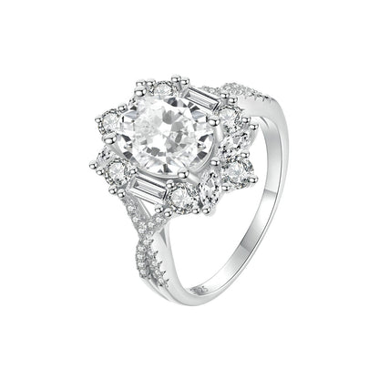 925 Sterling Silver 2 Carat Moissanite Ring in White Gold Plating - Size 8 for Women