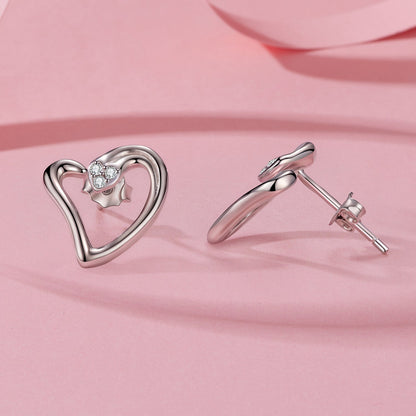 925 Sterling Silver Earrings with CZ in White Gold Plating - 1.4x1.2cm for Women