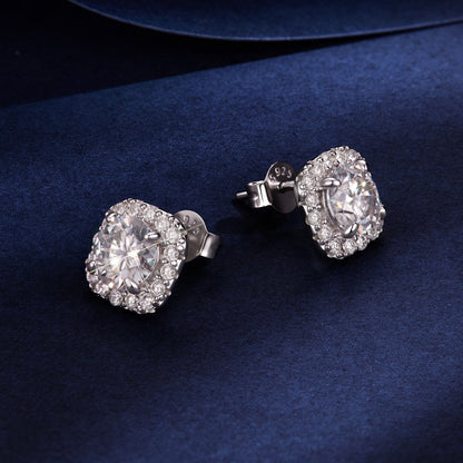 925 Sterling Silver Moissanite 1.0cm Earrings with Pavé Setting for Women