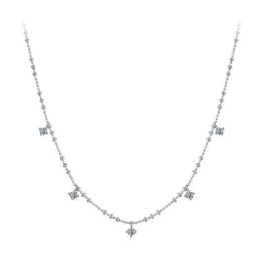 925 Sterling Silver 0.10ct Moissanite Necklace in White Gold, 40+5cm Chain for Women
