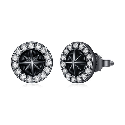 925 Sterling Silver Black Gold Plated Pavé CZ Earrings with Enamel for Women