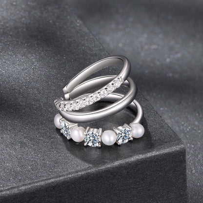 925 Sterling Silver Earrings with Moissanite and Freshwater Pearl for Women, 1.2*1.7cm, White Gold Plated