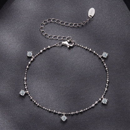 925 Sterling Silver & Moissanite Bracelet for Women - 15+6cm, Plated White Gold