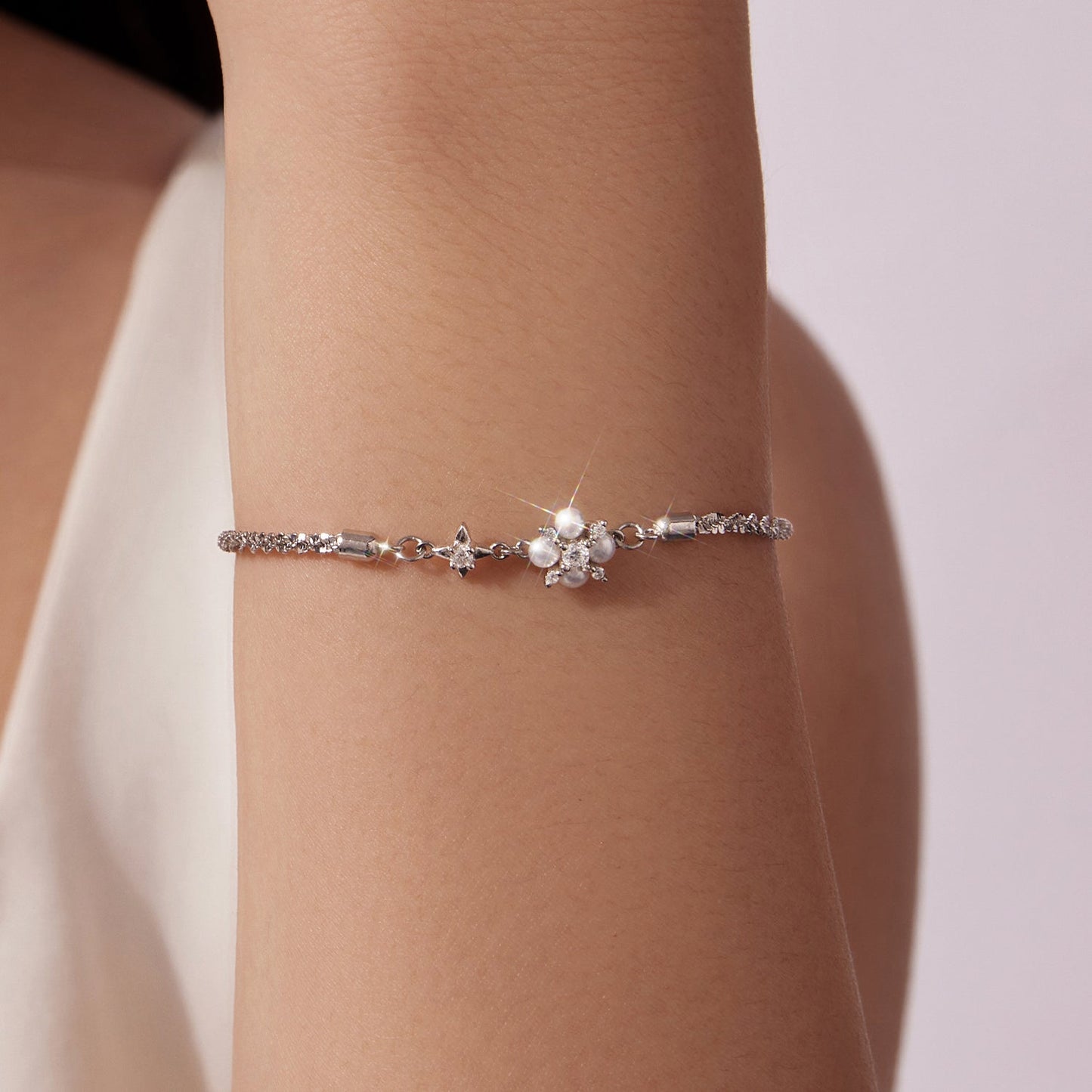 925 Sterling Silver Adjustable Moissanite & Natural Pearl Bracelet for Women