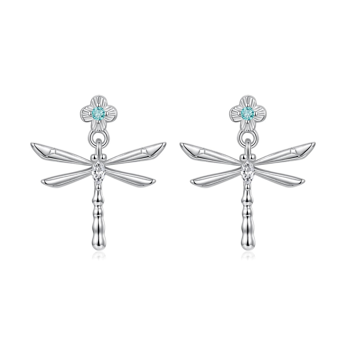 925 Sterling Silver Earrings with Pavé Setting CZ and Transparent Glass