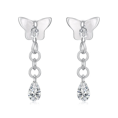 925 Sterling Silver & Brass Earrings with White Gold Plating, 2.0x0.8cm for Women