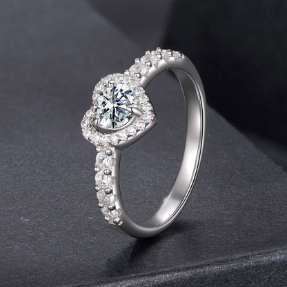 925 Sterling Silver Moissanite 0.5ct Heart Ring for Women Size 6