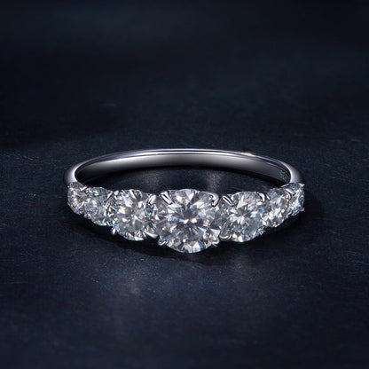 925 Sterling Silver Moissanite Engagement Ring with 5mm, 4mm, 3mm, 2.5mm Stones for Women