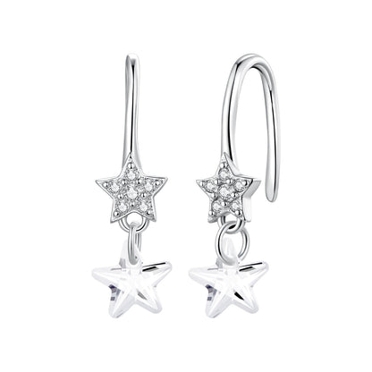925 Sterling Silver Earrings with Pavé Setting CZ, White Gold Plating, 2.1*0.6cm, for Women