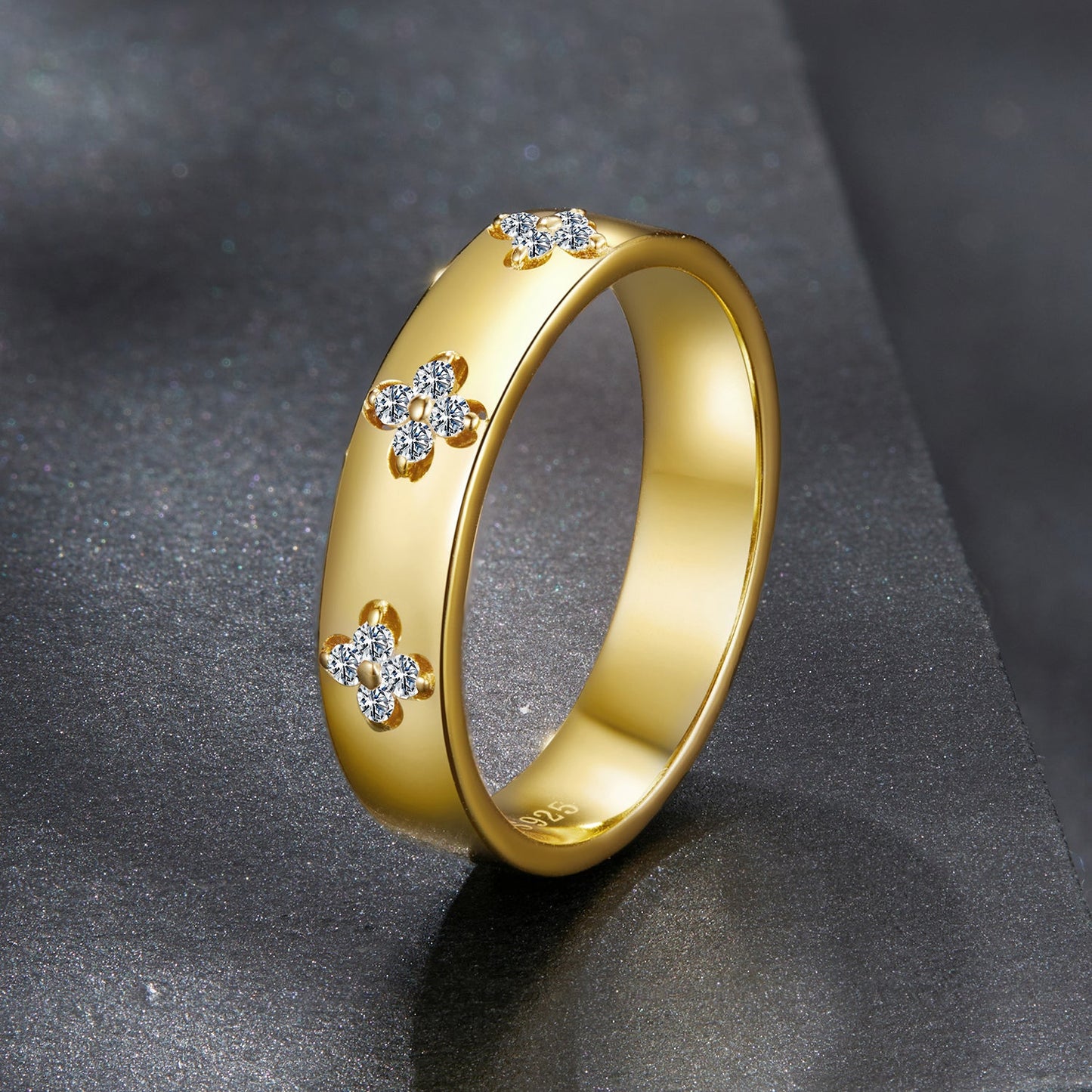 925 Sterling Silver Moissanite Gold Plated Ring for Women, Size 6