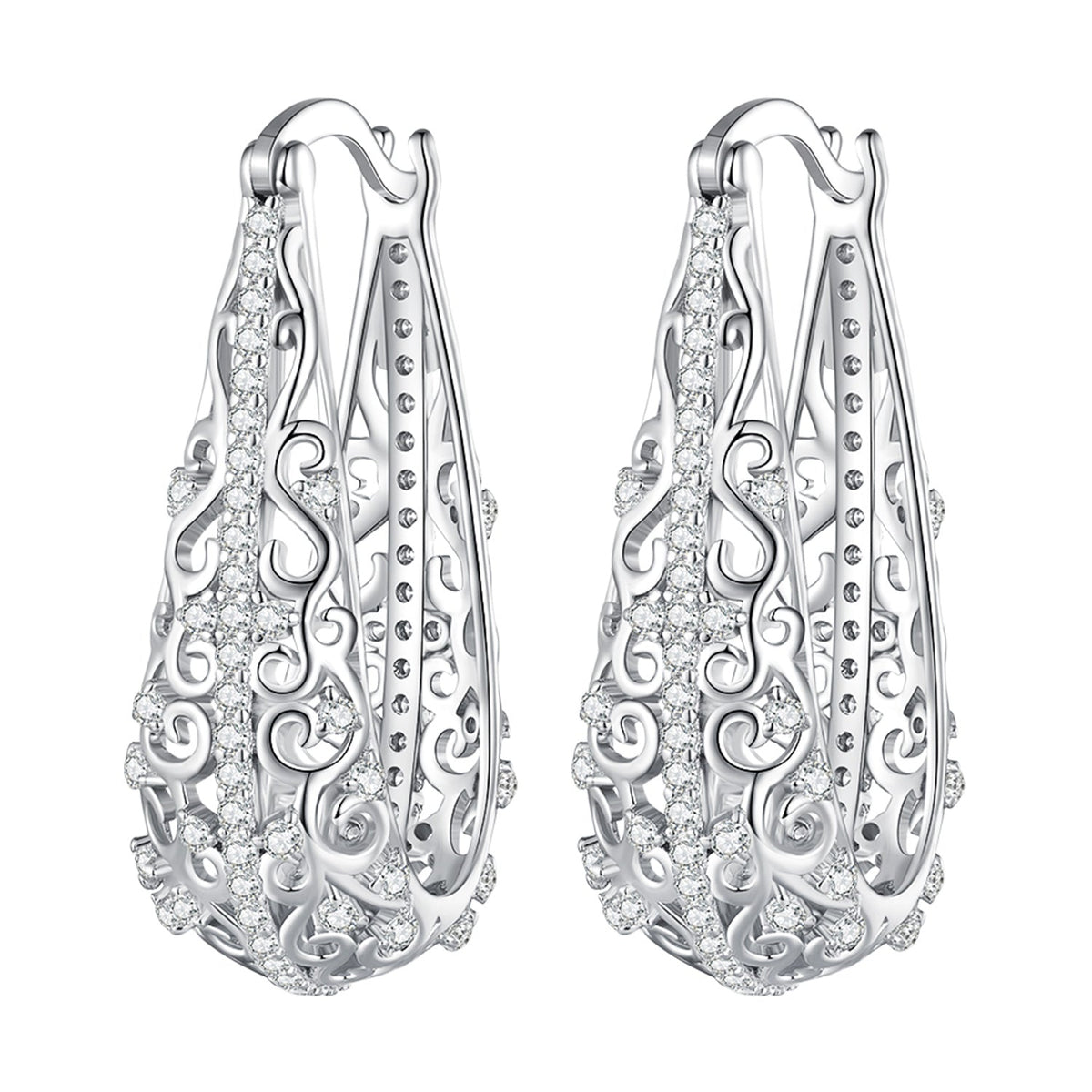 925 Sterling Silver Earrings with Pavé Set CZ, 2.5cm x 0.8cm, for Women