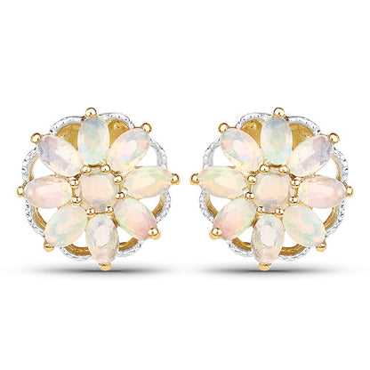 14K Yellow Gold Plated 2.70 Carat Genuine Ethiopian Opal .925 Sterling Silver Earrings