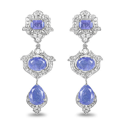 7.73 Carat Genuine Tanzanite and White Topaz .925 Sterling Silver Earrings