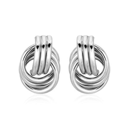 Polished Love Knot Earrings with Interlocking Rings in Sterling Silver