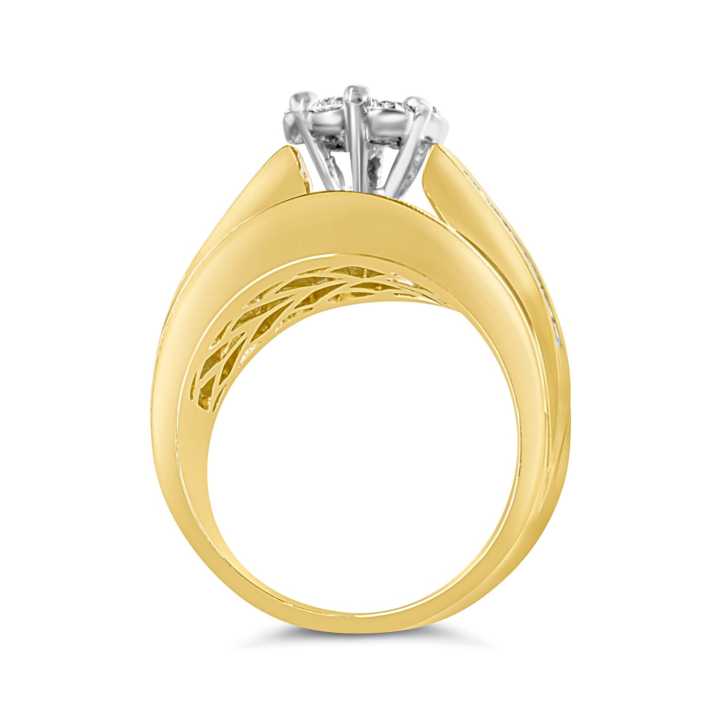 14K Yellow Gold 2-1/3 Cttw Diamond Cluster Channel Set Chevron Shaped Engagement Ring (H-I Color, SI1-SI2 Clarity) - Ring Size 7