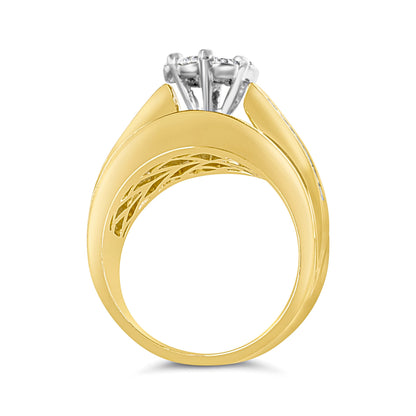 14K Yellow Gold 2-1/3 Cttw Diamond Cluster Channel Set Chevron Shaped Engagement Ring (H-I Color, SI1-SI2 Clarity) - Ring Size 7