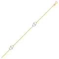 14k Two Tone Gold Entwined Heart Stationed Anklet
