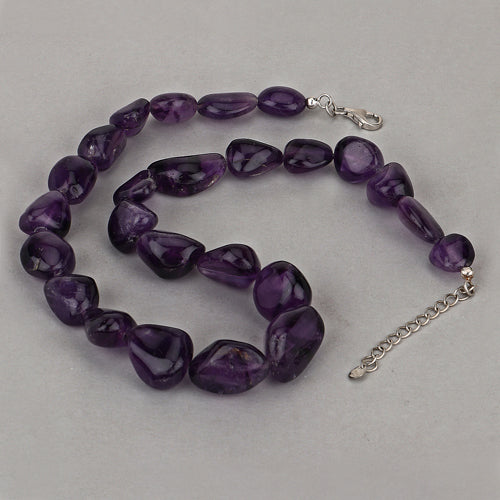 Amethyst Beaded Necklace, Genuine Raw Amethyst Beads Necklace for Women in Sterling Silver, February Birthstone Necklace, Gift for Mom