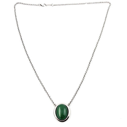 Nephrite Jade Cabochon Stainless Steel Pendant Necklace