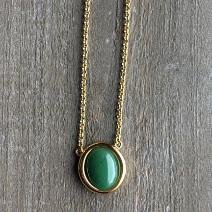 Nephrite Jade Cabochon Stainless Steel Pendant Necklace