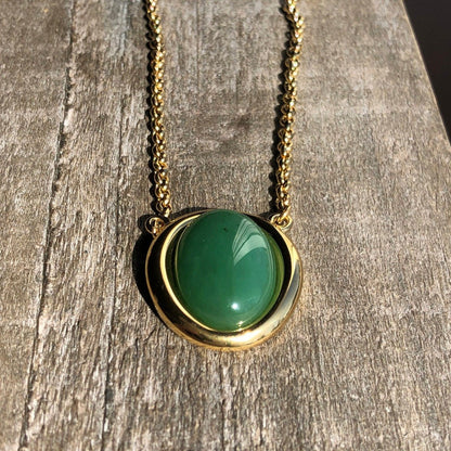 Nephrite Jade Cabochon Stainless Steel Pendant Necklace