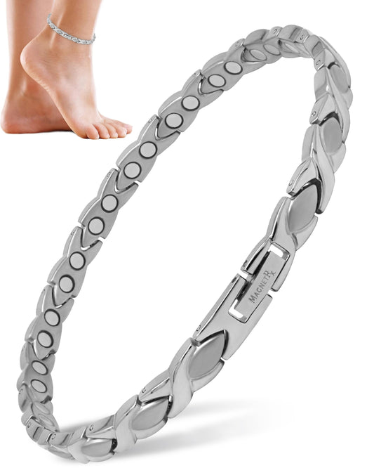 Ultra Strength Titanium Magnetic Therapy Anklet for Women (Silver)
