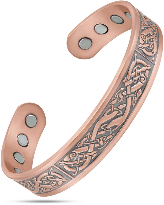 Stamped Viking Magnetic Copper Bracelet Cuff for Men