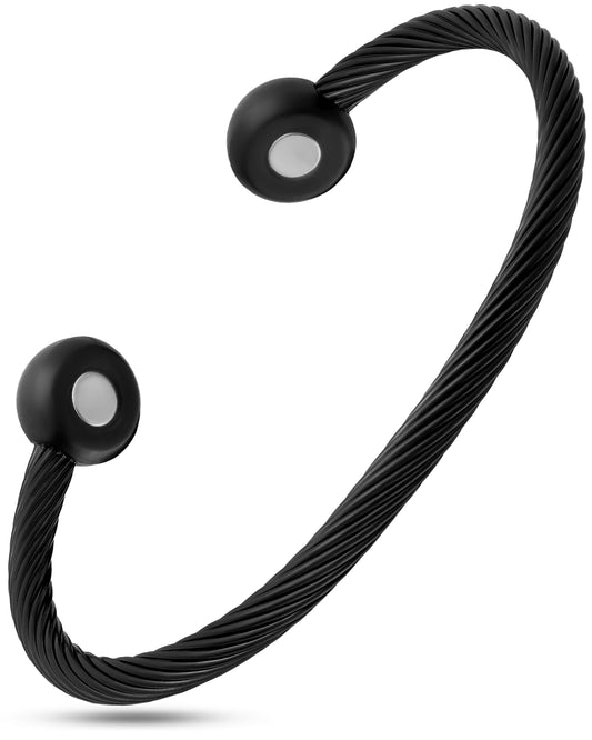 Twisted Cable Magnetic Bracelet Cuff (Black)