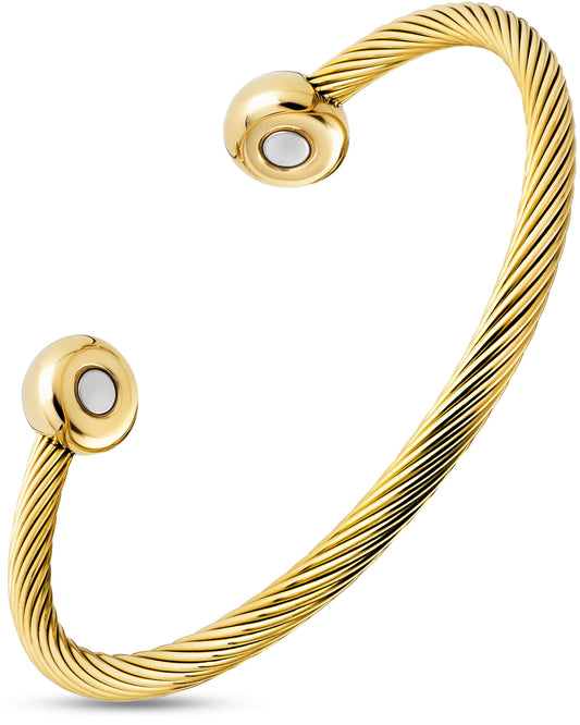 Twisted Cable Magnetic Bracelet Cuff (Gold)