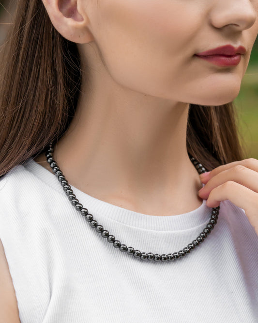 Magnetic Hematite Necklace (6mm Round Beads)