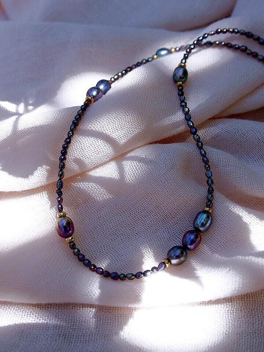 Gold Peacock Pearl Bead Necklace - Hiwahiwa