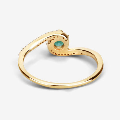 0.33 Carat Genuine Zambian Emerald and White Diamond 14K Yellow Gold Ring