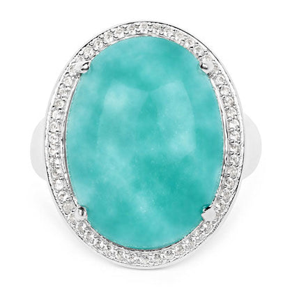 15.09 Carat Genuine Amazanite And White Topaz .925 Sterling Silver Ring