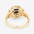 1.71 Carat Genuine Blue Sapphire and White Diamond 10K Yellow Gold Ring
