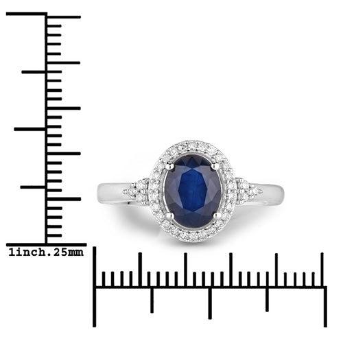 1.70 Carat Genuine Blue Sapphire and White Diamond 14K White Gold Ring