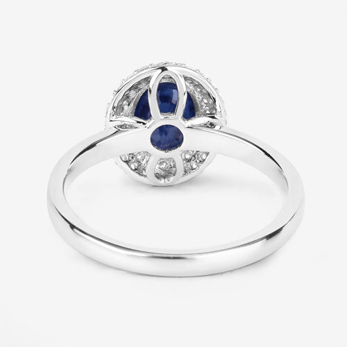 1.84 Carat Genuine Blue Sapphire and White Diamond 14K White Gold Ring