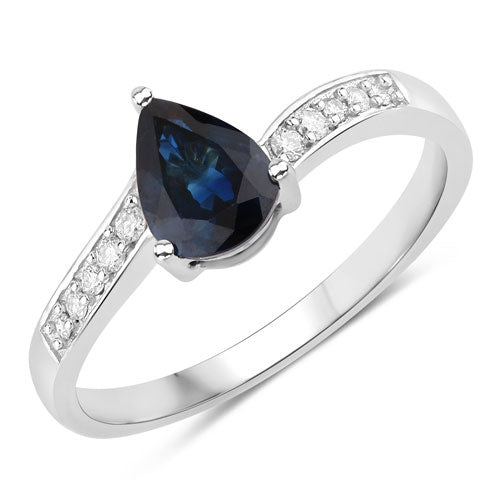 0.89 Carat Genuine Blue Sapphire and White Diamond 14K White Gold Ring