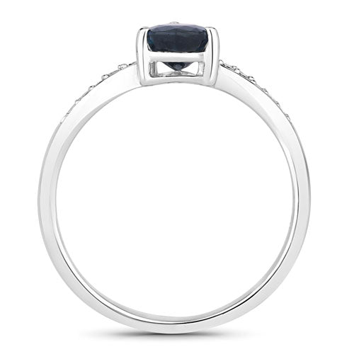 0.89 Carat Genuine Blue Sapphire and White Diamond 14K White Gold Ring