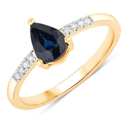 0.86 Carat Genuine Blue Sapphire and White Diamond 14K Yellow Gold Ring