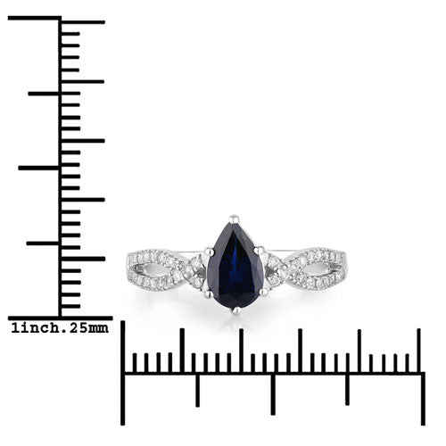 1.14 Carat Genuine Blue Sapphire and White Diamond 14K White Gold Ring