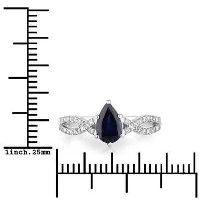 1.14 Carat Genuine Blue Sapphire and White Diamond 14K White Gold Ring