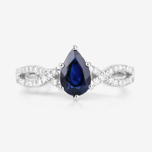 1.14 Carat Genuine Blue Sapphire and White Diamond 14K White Gold Ring