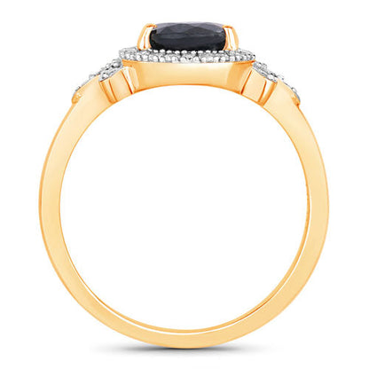 1.54 Carat Genuine Blue Sapphire and White Diamond 14K Yellow Gold Ring