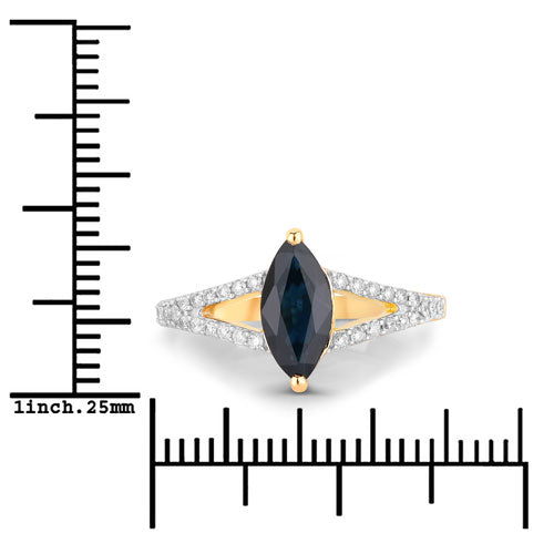 1.50 Carat Genuine Blue Sapphire and White Diamond 14K Yellow Gold Ring