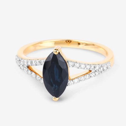 1.50 Carat Genuine Blue Sapphire and White Diamond 14K Yellow Gold Ring