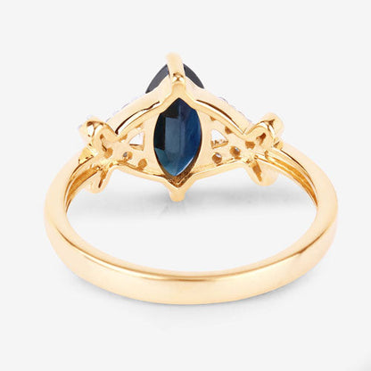 1.50 Carat Genuine Blue Sapphire and White Diamond 14K Yellow Gold Ring