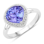 2.40 Carat Genuine Tanzanite and White Diamond 14K White Gold Ring
