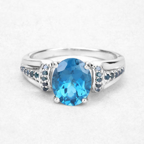2.72 Carat Genuine London Blue Topaz and Blue Diamond .925 Sterling Silver Ring