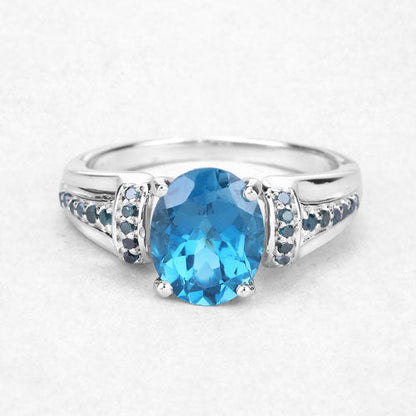 2.72 Carat Genuine London Blue Topaz and Blue Diamond .925 Sterling Silver Ring